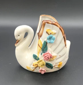 Soporte para palillo de dientes cisne vintage floral dorado porcelana pintada a mano - Imagen 1 de 6