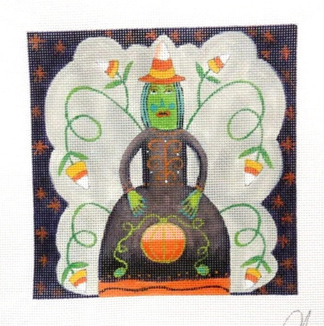 Maggie Sharon Bloom 秋季南瓜女巫手绘针绣帆布 — 第 1/1 张图片