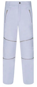 Pantalones de mezclilla clásicos de cuero blanco para hombre motociclista motociclista con cremallera - Imagen 1 de 4