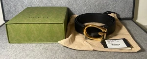 Gucci Herren Gürtel Schwarz Leder 105B W40 Gold GG Schnalle Neu Mit Etikett Original - Bild 1 von 5