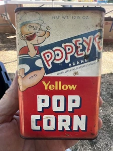 Popeye Brand gelbe Pop Corn Blechdose 1949 - gute Ausstellungsseite - Bild 1 von 6