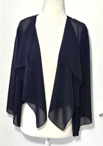 Alex Evenings Women's Black Chiffon Sheer Open Front Bolero Jacket Top Size L - Picture 1 of 8