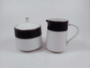 Noritake Mirano Milchkännchen & Zuckerdose mit Deckel #678 schwarzes Band - Bild 1 von 15