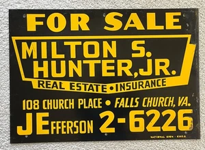 Vintage Tin For Sale Real Estate Insurance Falls Church Virginia Milton S Hunter - Picture 1 of 6