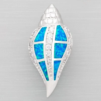 Collar colgante de joyería de plata ópalo de fuego azul océano caracola concha Foto 1 de 4