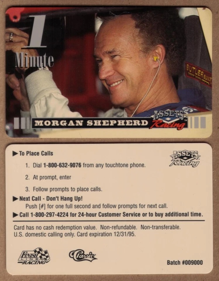 Assets Racing 1995: 1 Minute Morgan Shepherd SPECIMEN Phone Card - Image 1 of 1