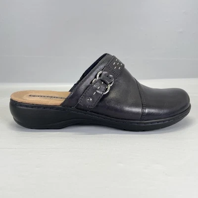 Clarks Leisa Sadie Clog Shoes Womens Size 7 Black Leather Slip On Comfort Mules - Image 1 of 4