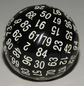100 sided dice die polyhedral black with white numbers classic RPG D&D Solid - Picture 1 of 4