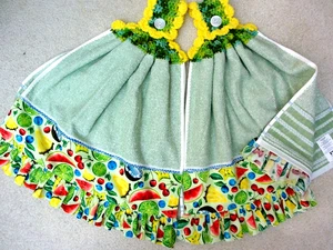 2 Double Crochet Premium Hanging Kitchen Towels FRUITS WITH ADDED RUFFLES - Picture 1 of 6