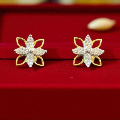 Exquisite 0.56 TCW Marquise Shape Natural Diamonds Petals Stud Earrings 14K Gold - Image 1 of 4