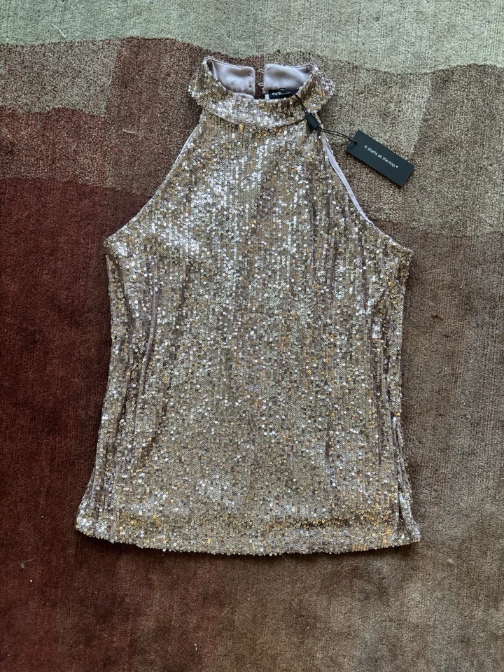 Halter de lentejuelas plateadas medianas con cable y calibre forrado Y2K Foto 1 de 4