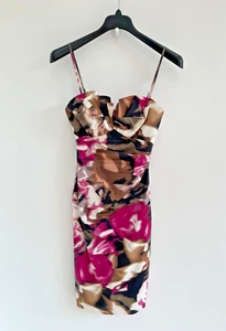 Karen Millen Dress Shift Pink Brown Rose Print Satin Removeable Straps UK 10-12 - Picture 1 of 8