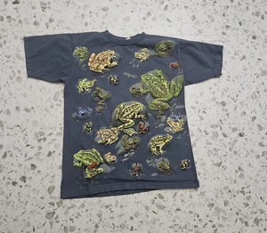 VTG 90s Nature Facts All Over Print Frog Gray T-Shirt Size M Printed Image - Picture 1 of 9