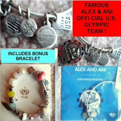US Olympic Team Snowboarder Energy Silver Alex and Ani Charm Bracelet + Bracelet - Image 1 of 4