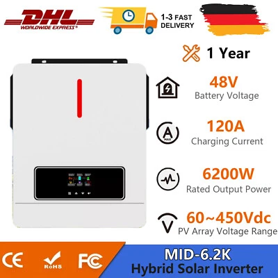 POWMR 6.2KW 48V Solar Hybrid Wechselrichter Reine Sinus Welle MPPT 120A PV 90-450V