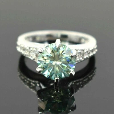 2CT Azul Tratados Diamante Anillo En 925 Plata de Ley VVS1 Certificado! Ideal De - Imagen 1 de 4