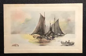 Vintage EMBOSSED GREETING POSTCARD 1911 Boat Seascape Fishermen - Picture 1 of 3