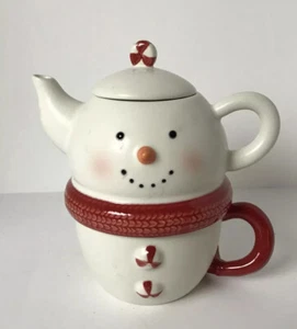 Vintage Hallmark Snowman Teapot Tea For 1 With Lid, Stack-able, Holiday - Imagen 1 de 9