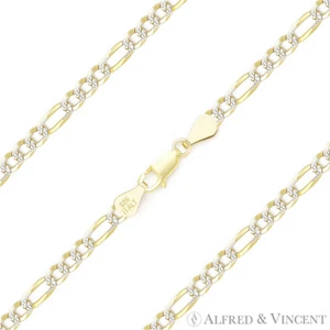 Brazalete de cadena chapado en oro amarillo 14k Figaro Pave Link de 2,8 mm de plata esterlina 925 - Imagen 1 de 2