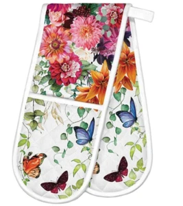 NWT Double Oven Glove Michel Design Sweet Floral Melody Quilted Mitt Chef T56 - Picture 1 of 2