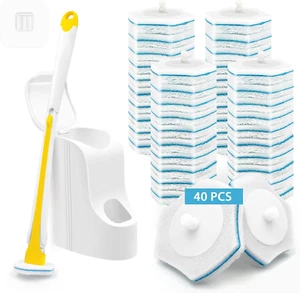 Disposable Toilet Brush with 40PCS Wand Cleaner Refills, Wall Mounted Toilet Bow - Picture 1 of 12