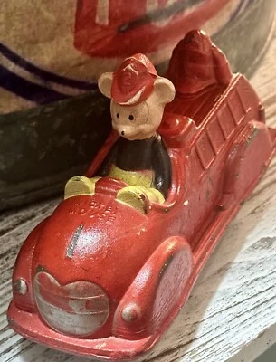 1930's Walt Disney MickeyMouse & Donald Sun Rubber Co Dept Ladder Truck Toy - Image 1 of 4