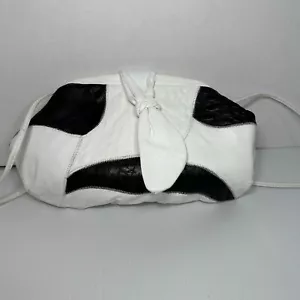 Vintage Black/White Patchwork Hindged awPurse/Handbag/Crossbody Croc Embossed - Picture 1 of 12