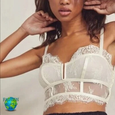 Intimately Free People Layer In Lace Bustier Ivory Sheer Lace Bralette SZ Small - Image 1 of 4