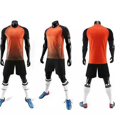 Men's Soccer Uniform For Teams, Orange/Black Soccer Jersey, Short and Socks - Image 1 of 2