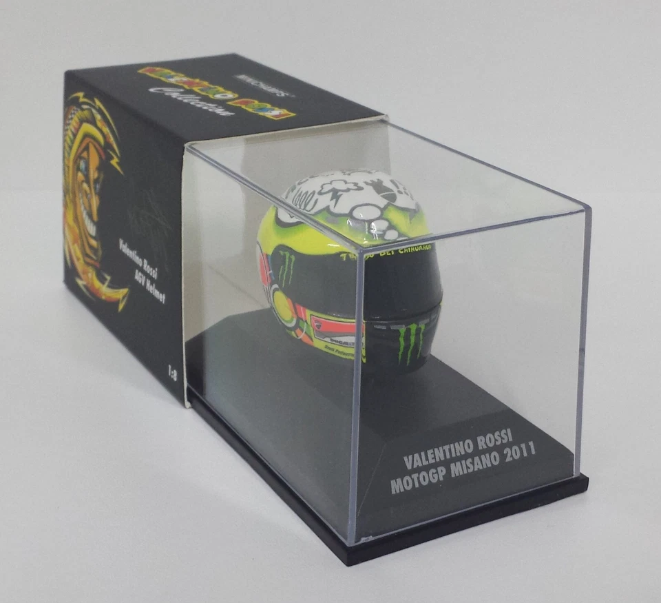 MODELLINO CASCO SCALA 1:8 MINICHAMPS VALENTINO ROSSI MOTOGP MISANO 2011 DIE CAST - Immagine 1 di 4