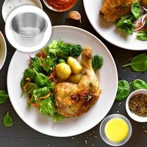 4 Pezzi Tazze Ketchup Ciotola Immersione Acciaio Inox Salsa Soia Condimento Piatti - Foto 1 di 12