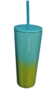 Starbucks 2021 blue &Yellow Ombre Stainless Steel 24oz Venti Tumbler Used 1187 - Imagen 1 de 4
