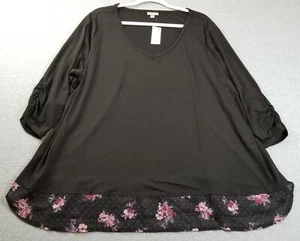 NEW avenue Tunic Top Women’s 26 28 Black Floral ¾ Sleeves V Neck Stretch Jersey - Picture 1 of 18