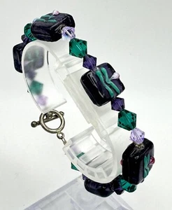 Glass Flower Bead Bracelet Purple Square Flower Glass Bead Bracelet - Picture 1 of 4
