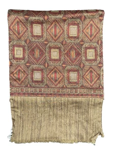 Vintage Seta Lane Italy 49x10 Geometric Designed Earthtone Scarf - Picture 1 of 8