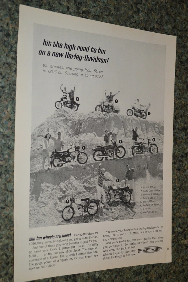 Harley Davidson 1966 línea completa anuncio original impreso anuncio 66 Electra Glide Foto 1 de 1