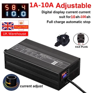 48V/60V/72V Fast Charger Li-ion LiFePo4 Battery Charger Current Adjustable 1-10A - Picture 1 of 22