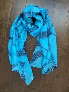 100% Pure Mulberry Silk Scarf, Long Real silk Shawl For Women, Blue Black, Big - Picture 1 of 2
