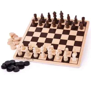 Wood Checkers and Chess Set, 2-in-1, NEW - Picture 1 of 3