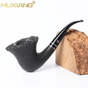 MUXIANG Sandblasted Fleur Pipe Briar Wooden Freehand Tobacco Pipe Acrylic Stem - Picture 1 of 2
