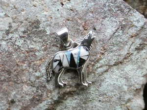 Büffel Türkis heulender Wolf Hund Sterlingsilber Edelstein & Opal Anhänger AN45 - Bild 1 von 8