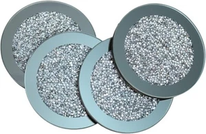 SERENA'S® Set 4 Sottobicchieri Specchio Diamante Schiacciato Glitterato Argento Cristallo - Foto 1 di 31