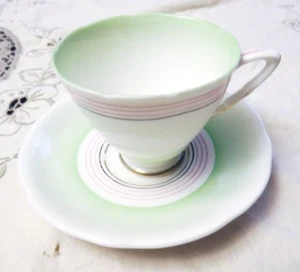 Vintage Art Deco Royal Stafford Green w/ White Tea Cup and Saucer Made England - Picture 1 of 6