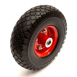 10 Inch 3.00-4 PU Solid Tyre & Offset Metal Flat Free Wheel 16mm Bore Sack Truck - Picture 1 of 11