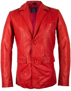 Chaqueta de cuero para hombre blazer de cuero de cordero auténtico en rojo cintura ajuste Slim - Imagen 1 de 5