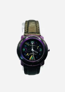 St. Marin Retro Uhr 90er Memphis Art Style Quarz lila Gehäuse für Teile Reparatur - Bild 1 von 17