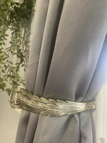 Vintage Pair Feather Plume Design Gold Metal Window Curtain Hooks-Tieback 7” x2 Cover
