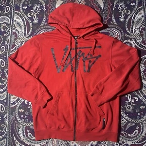 Y2K Vans Men’s Red Full-Zip Hoodie Black Script Logo Skater Size Large - Picture 1 of 11