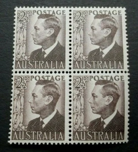 1951 AUSTRALIA KING GEORGE VI BLOCK of 4x 2½d PENNY BROWN MNH STAMPS - SCARCE - Picture 1 of 3