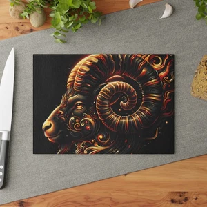 Verziertes Widder Widder Glas Schneidebrett, Sternzeichen-inspirierte Küchenkunst - Bild 1 von 13
